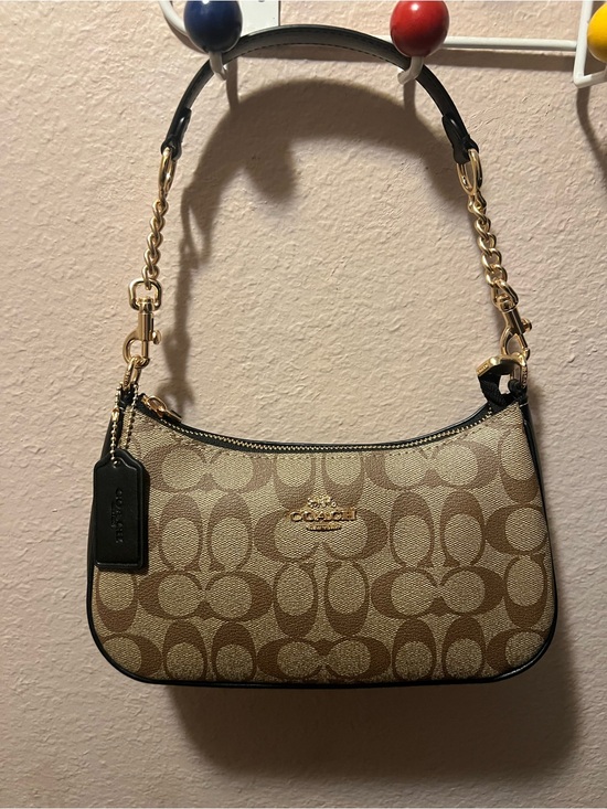 Coach Handbags - Coach Small Signature Canvas Shoulder Bag in Khaki and Black